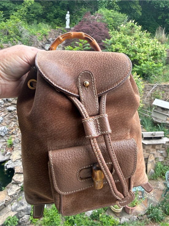 Gucci Other - Gucci Suede Bamboo Mini Backpack Brown Leather Italy Vintage